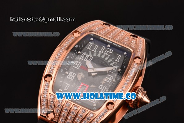 Richard Mille RM 007 Miyota 9015 Automatic Diamonds/Rose Gold Case with Skeleton Dial and White Arabic Numeal Markers (K) - Click Image to Close